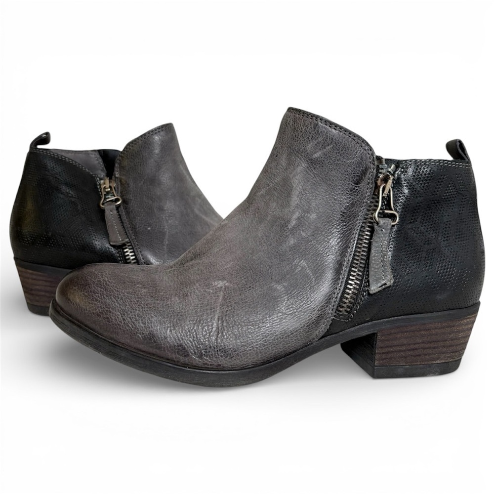 MIZ MOOZ Grey Black Double Zip Leather Ankle Bootie Boots 38 (7.5 & 8)